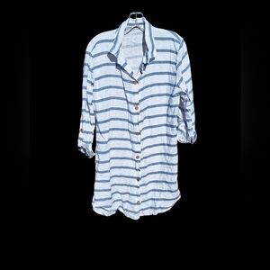 Viola Borghi Linen Cover Up Shirt Dress Stripe Swim Lagenlook Italy Beach